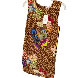 French Designer Derhy sleeveless dress geometric pattern floral print MD NWT‎